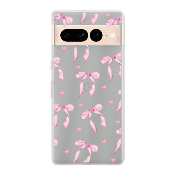 Funda flexible Google Pixel 7 Pro con lazos y corazones rosas
