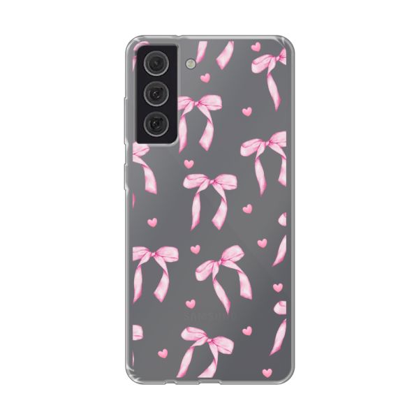 Flexibel Samsung Galaxy S21 FE hoesje met Roze Strikjes en Hartjes
