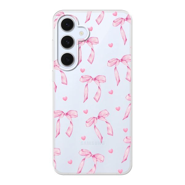 Flexibel Samsung Galaxy S24 FE hoesje met Roze Strikjes en Hartjes