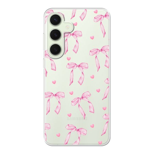 Flexibel Samsung Galaxy S25 Plus hoesje met Roze Strikjes en Hartjes