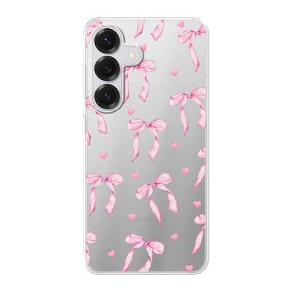 Flexibel Samsung Galaxy S25 hoesje met Roze Strikjes en Hartjes