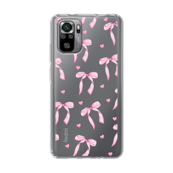 Flexibel Xiaomi Redmi Note 10 / Note 10S hoesje met Roze Strikjes en Hartjes