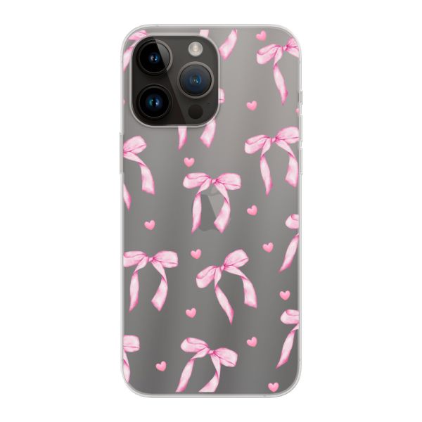 Flexibel iPhone 14 Pro Max hoesje met Roze Strikjes en Hartjes