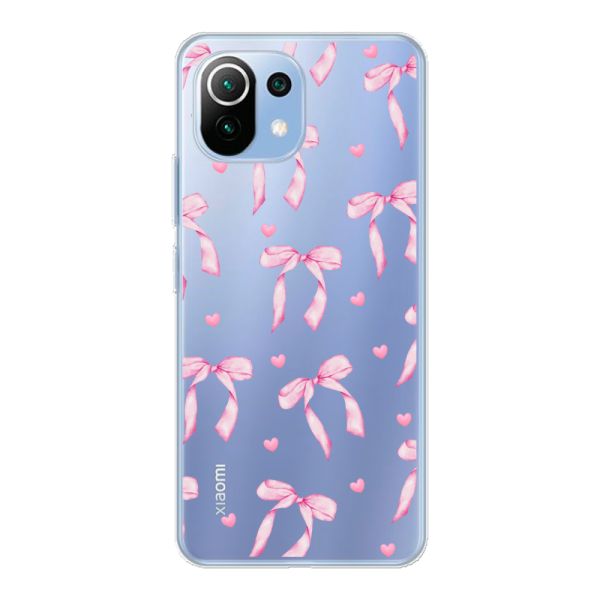 Flexibel Xiaomi Mi 11 Lite hoesje met Roze Strikjes en Hartjes