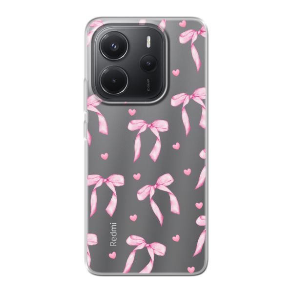 Flexibel Xiaomi Redmi Note 14 4G hoesje met Roze Strikjes en Hartjes