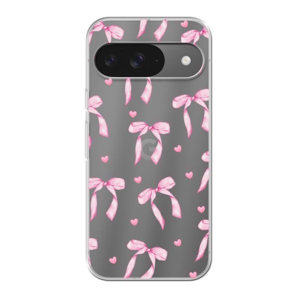 Flexibel Google Pixel 9 / 9 Pro hoesje met Roze Strikjes en Hartjes