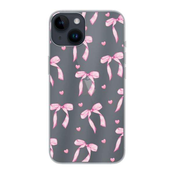 Flexibel iPhone 14 hoesje met Roze Strikjes en Hartjes