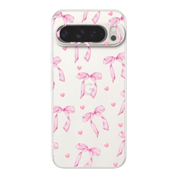 Funda flexible Google Pixel 9 Pro XL con lazos y corazones rosas