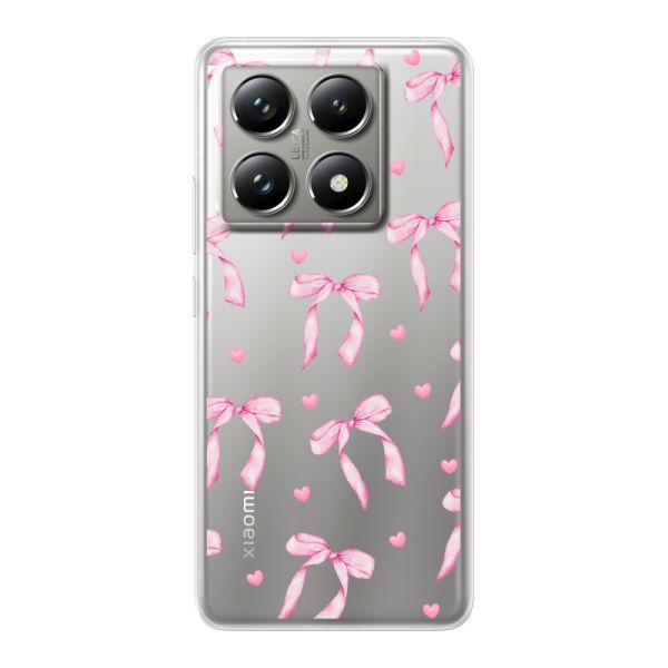 Flexibel Xiaomi 14T Pro hoesje met Roze Strikjes en Hartjes