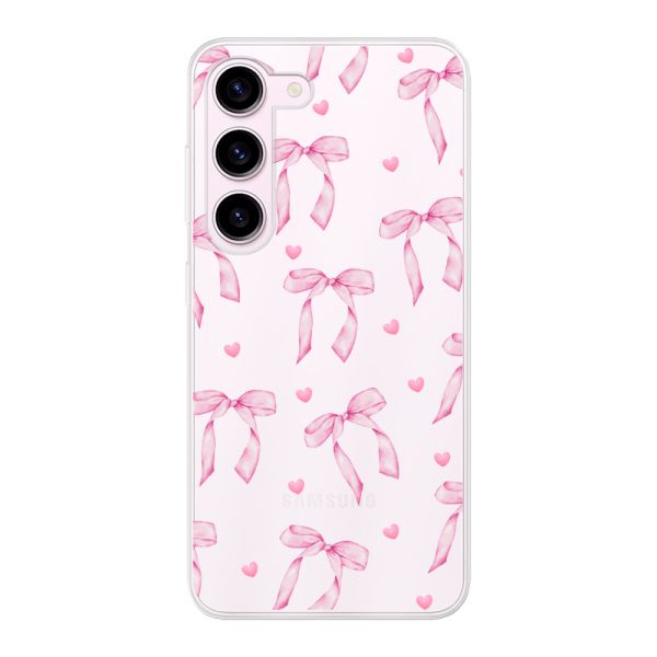 Flexibel Samsung Galaxy S23 hoesje met Roze Strikjes en Hartjes