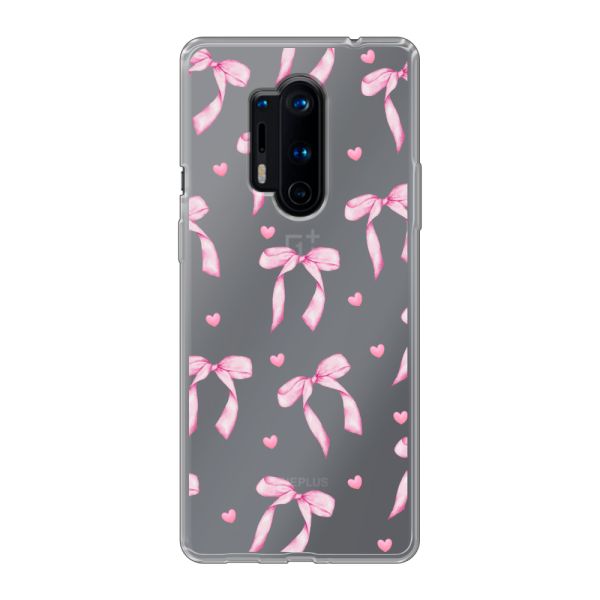 Flexibel OnePlus 8 Pro hoesje met Roze Strikjes en Hartjes