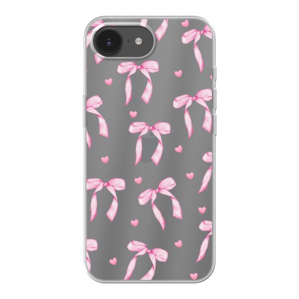 Flexible iPhone 16e / 17e Hülle mit rosa Schleifen und Herzen