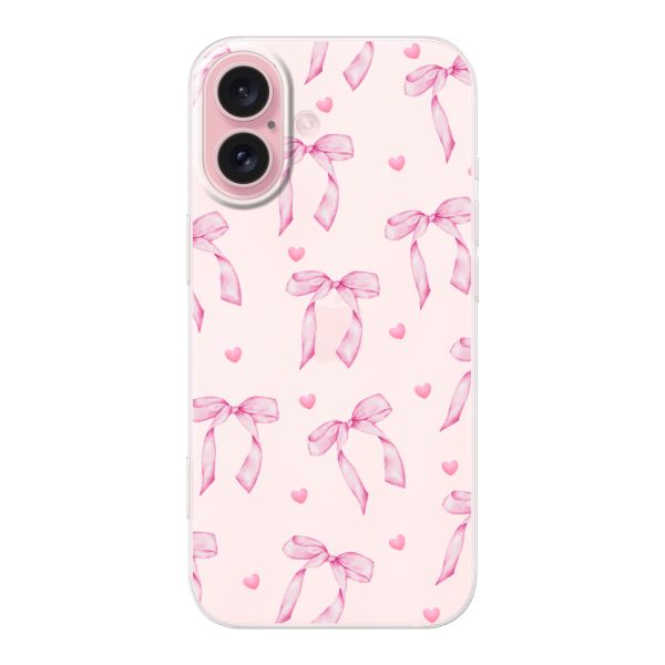 Flexibel iPhone 16 hoesje met Roze Strikjes en Hartjes