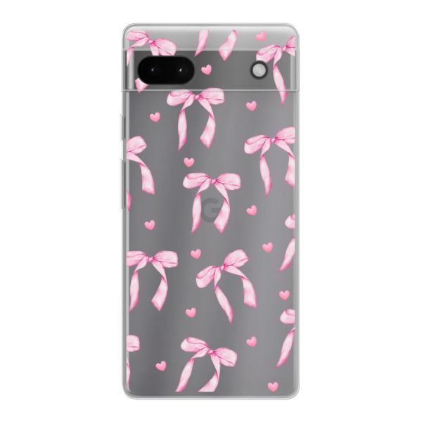Funda flexible Google Pixel 6a con lazos y corazones rosas