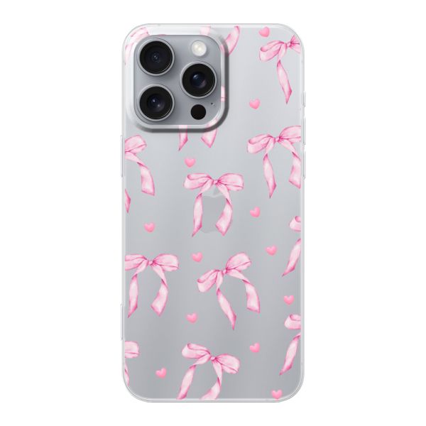 Flexible iPhone 16 Pro Max Hülle mit rosa Schleifen und Herzen