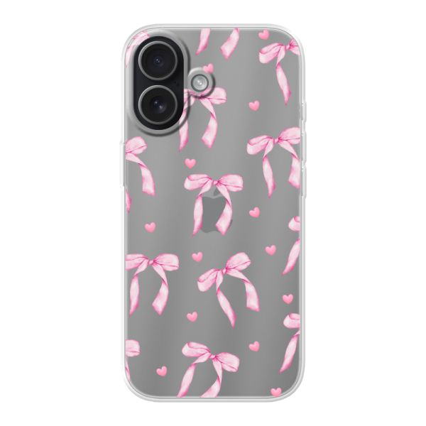 Funda flexible iPhone 17 con lazos y corazones rosas