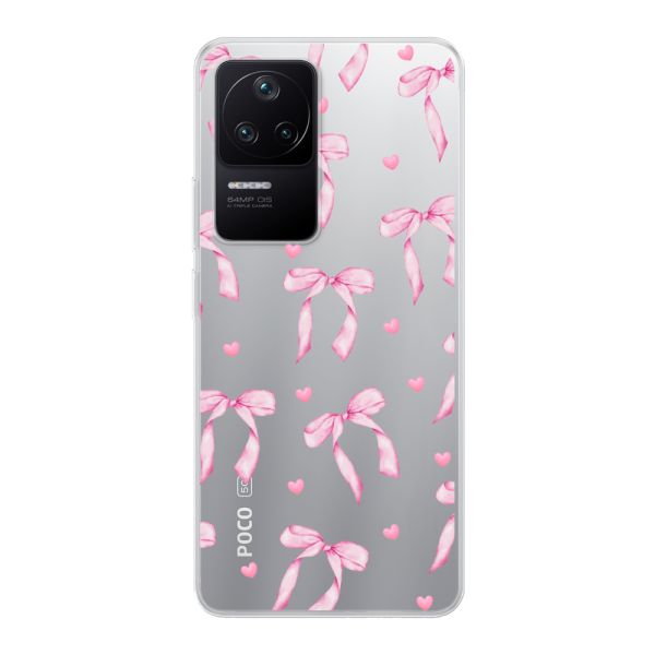 Flexibel Xiaomi Poco F4 hoesje met Roze Strikjes en Hartjes