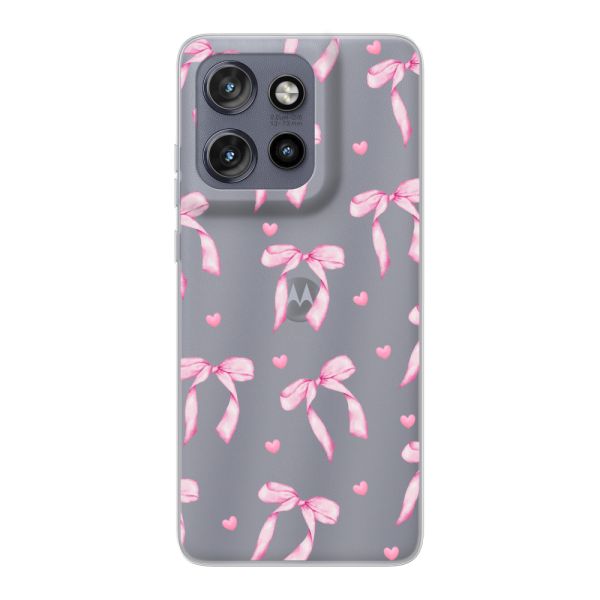 Flexibel Motorola Edge 50 Neo hoesje met Roze Strikjes en Hartjes