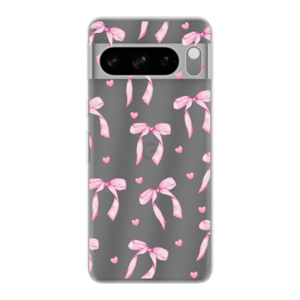 Funda flexible Google Pixel 8 Pro con lazos y corazones rosas