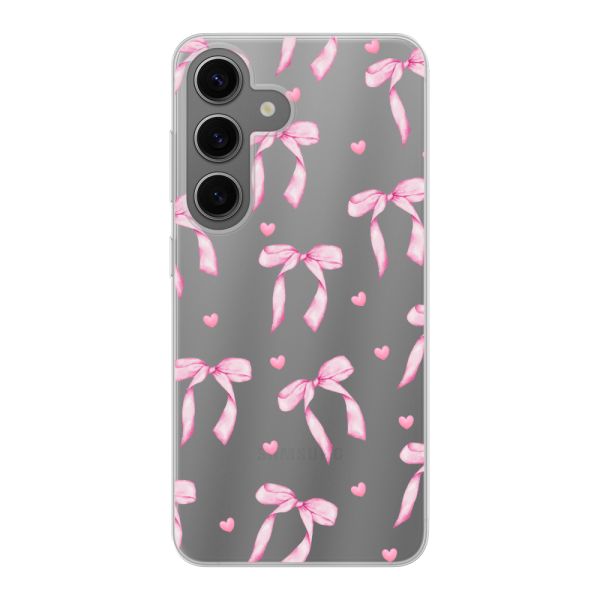 Flexibel Samsung Galaxy S24 hoesje met Roze Strikjes en Hartjes