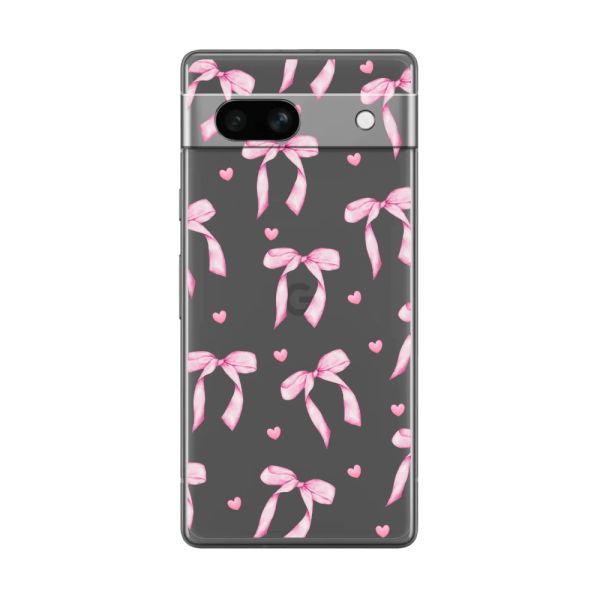 Flexibel Google Pixel 7a hoesje met Roze Strikjes en Hartjes