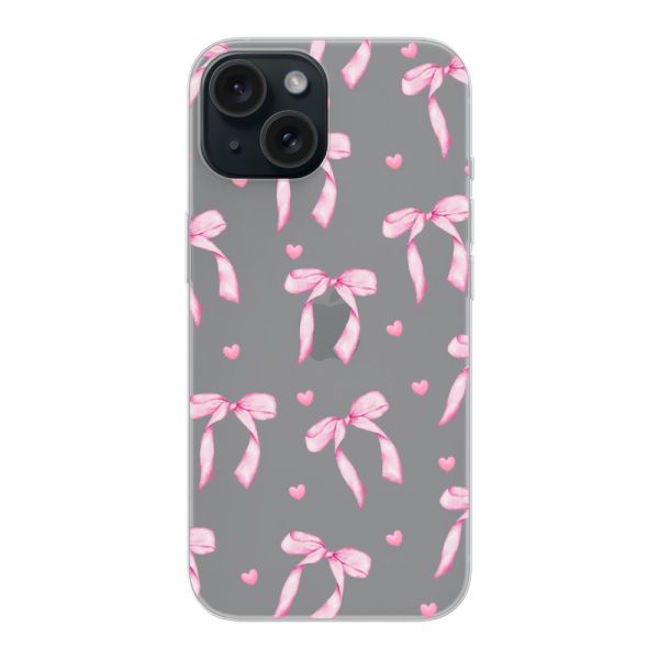 Flexibel iPhone 15 hoesje met Roze Strikjes en Hartjes