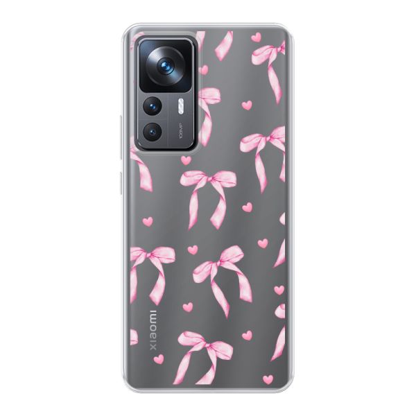 Flexibel Xiaomi 12T / 12T Pro hoesje met Roze Strikjes en Hartjes