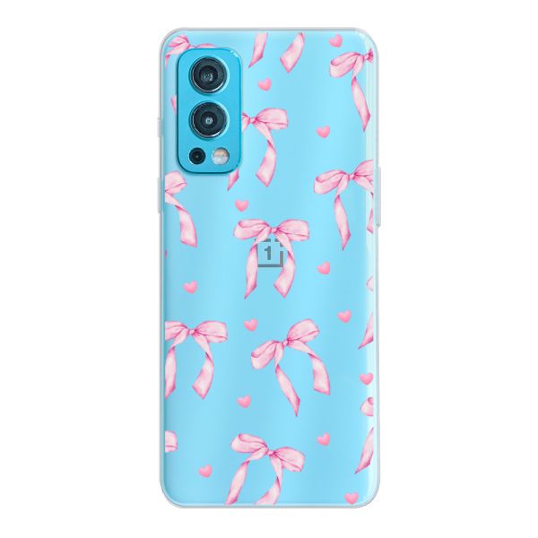 Coque OnePlus Nord 2 5G flexible avec nœuds et cœurs roses