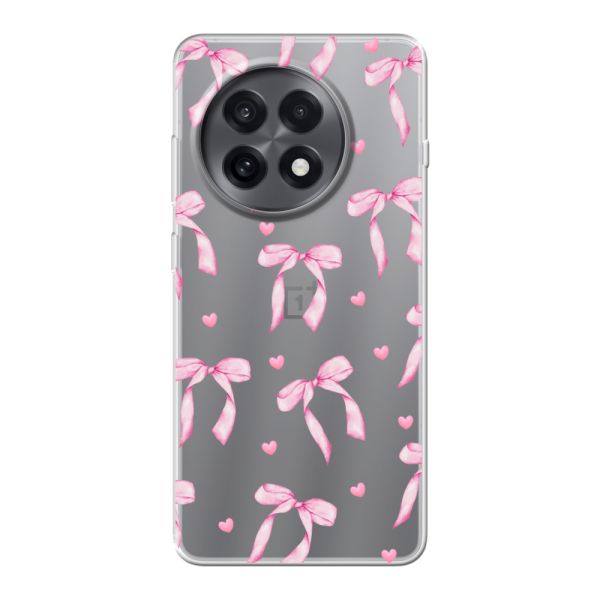 Funda flexible OnePlus 13R con lazos y corazones rosas