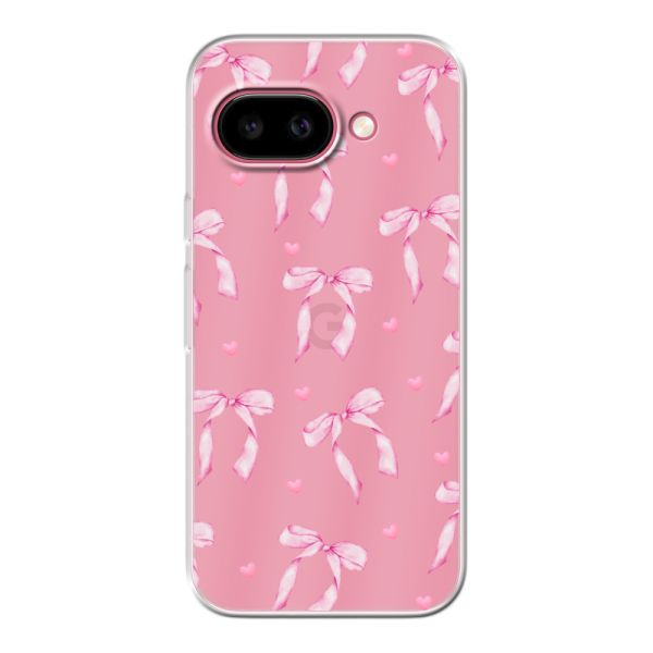 Flexible Google Pixel 9A Hülle mit rosa Schleifen und Herzen