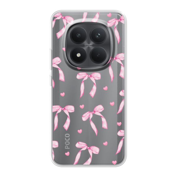 Flexibel Xiaomi Poco M8 Pro hoesje met Roze Strikjes en Hartjes