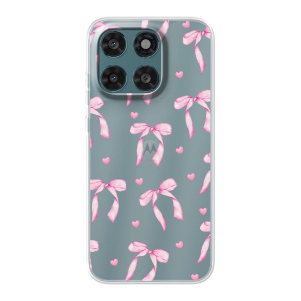 Flexibel Motorola Moto G67 hoesje met Roze Strikjes en Hartjes