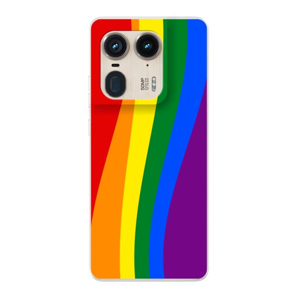 Flexibel Motorola Moto Edge 50 Ultra hoesje met Regenboogvlag - Klassieke Pride Vlag Subtitel
