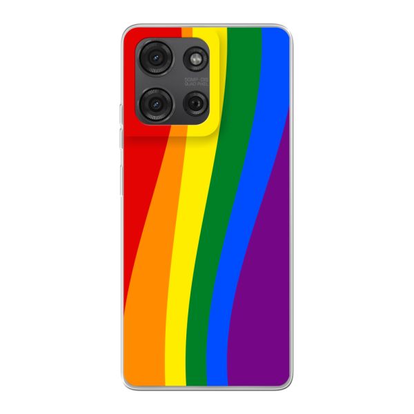 Flexibel Motorola Moto G75 hoesje met Regenboogvlag - Klassieke Pride Vlag Subtitel