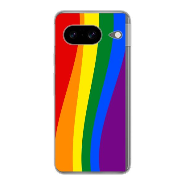 Flexibel Google Pixel 8 hoesje met Regenboogvlag - Klassieke Pride Vlag Subtitel