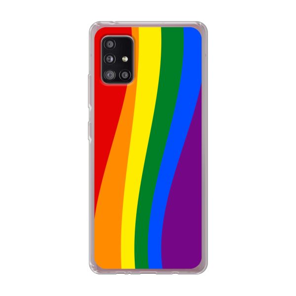 Flexibel Samsung Galaxy A51 5G hoesje met Regenboogvlag - Klassieke Pride Vlag Subtitel