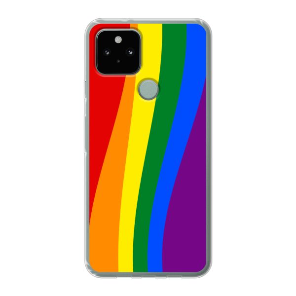 Flexibel Google Pixel 5 hoesje met Regenboogvlag - Klassieke Pride Vlag Subtitel