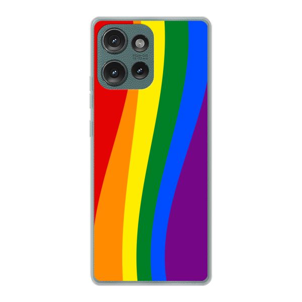 Flexibel Motorola Edge 50 hoesje met Regenboogvlag - Klassieke Pride Vlag Subtitel