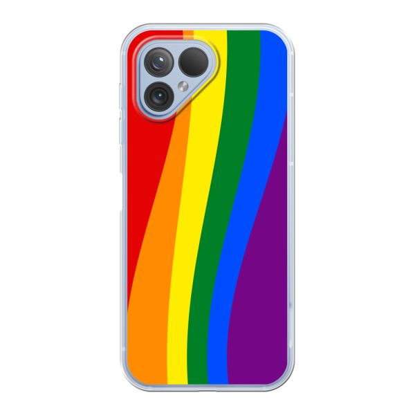 Flexibel Fairphone 5 hoesje met Regenboogvlag - Klassieke Pride Vlag Subtitel