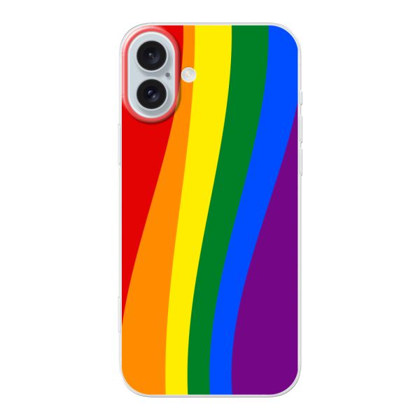 Flexibel iPhone 16 Plus hoesje met Regenboogvlag - Klassieke Pride Vlag Subtitel