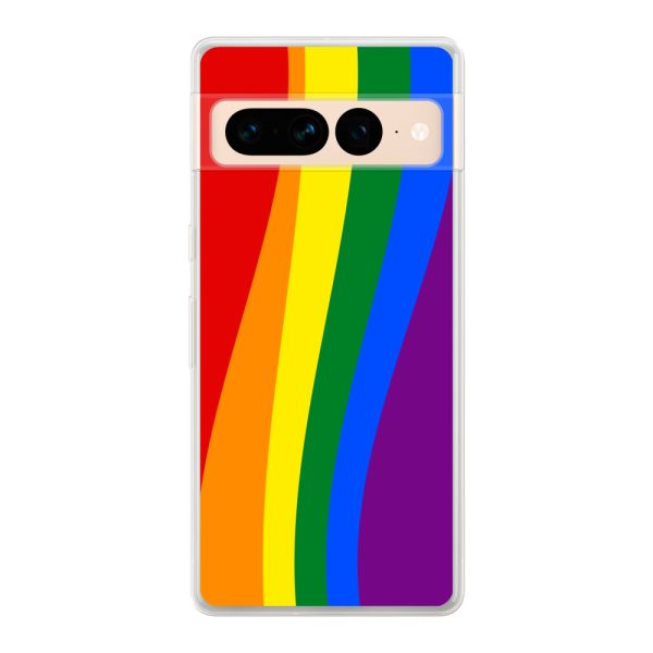 Flexibel Google Pixel 7 Pro hoesje met Regenboogvlag - Klassieke Pride Vlag Subtitel