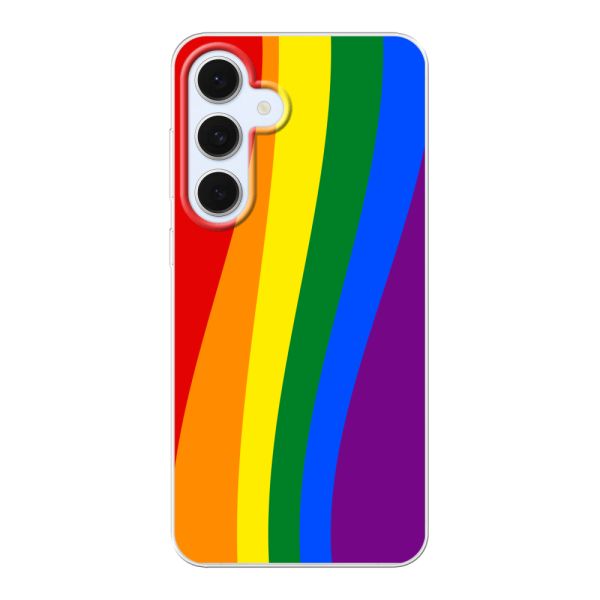 Flexibel Samsung Galaxy S24 FE hoesje met Regenboogvlag - Klassieke Pride Vlag Subtitel