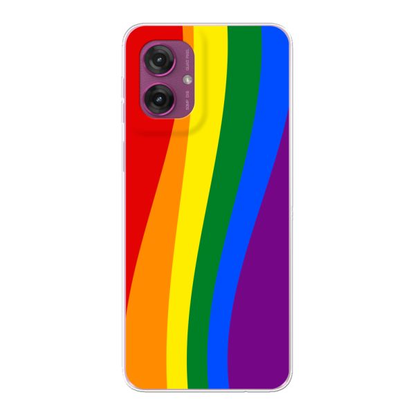 Flexibel Motorola Moto G55 hoesje met Regenboogvlag - Klassieke Pride Vlag Subtitel