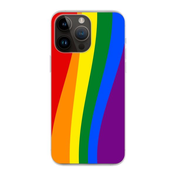 Flexibel iPhone 14 Pro Max hoesje met Regenboogvlag - Klassieke Pride Vlag Subtitel