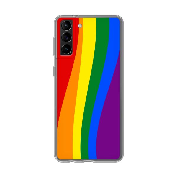 Flexibel Samsung Galaxy S21 Plus 5G hoesje met Regenboogvlag - Klassieke Pride Vlag Subtitel