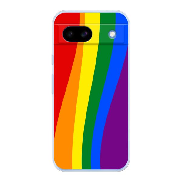 Flexibel Google Pixel 8a hoesje met Regenboogvlag - Klassieke Pride Vlag Subtitel