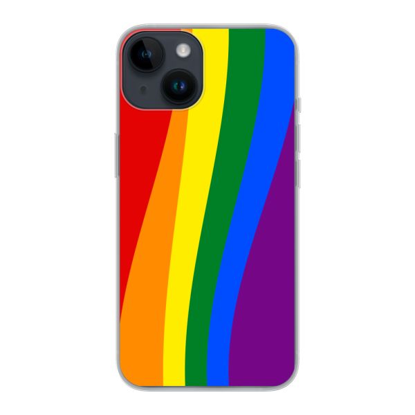 Flexibel iPhone 14 hoesje met Regenboogvlag - Klassieke Pride Vlag Subtitel