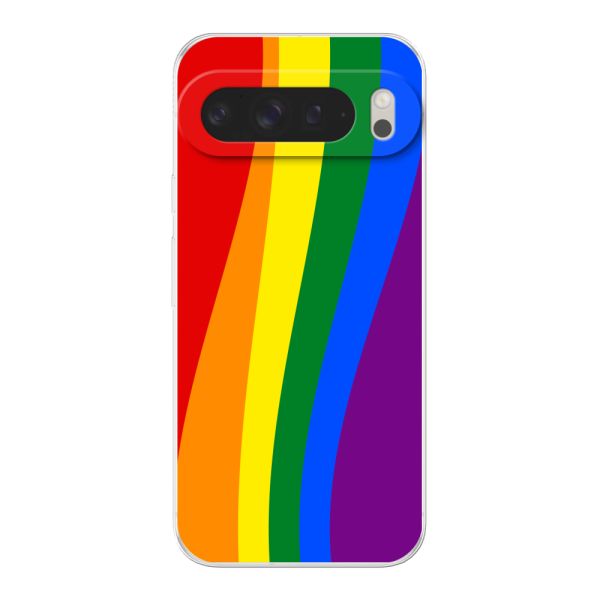 Flexibel Google Pixel 9 Pro XL hoesje met Regenboogvlag - Klassieke Pride Vlag Subtitel