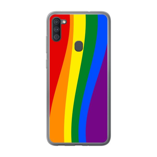 Flexibel Samsung Galaxy M11 hoesje met Regenboogvlag - Klassieke Pride Vlag Subtitel