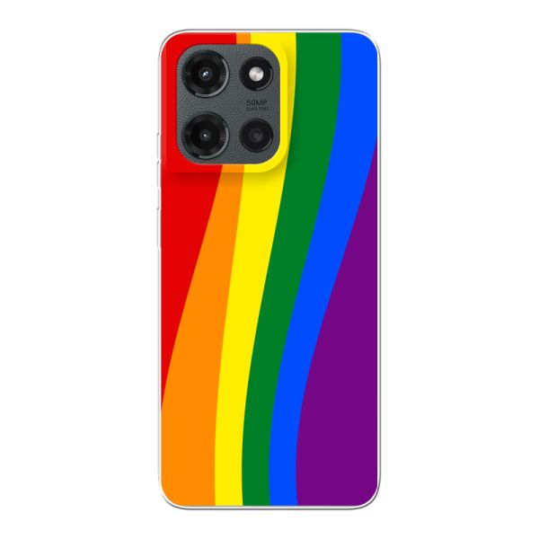 Flexibel Motorola Moto G (2025) hoesje met Regenboogvlag - Klassieke Pride Vlag Subtitel
